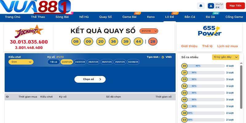 Tỷ lệ trả thưởng tại sảnh Power 6/55 cực kỳ cao